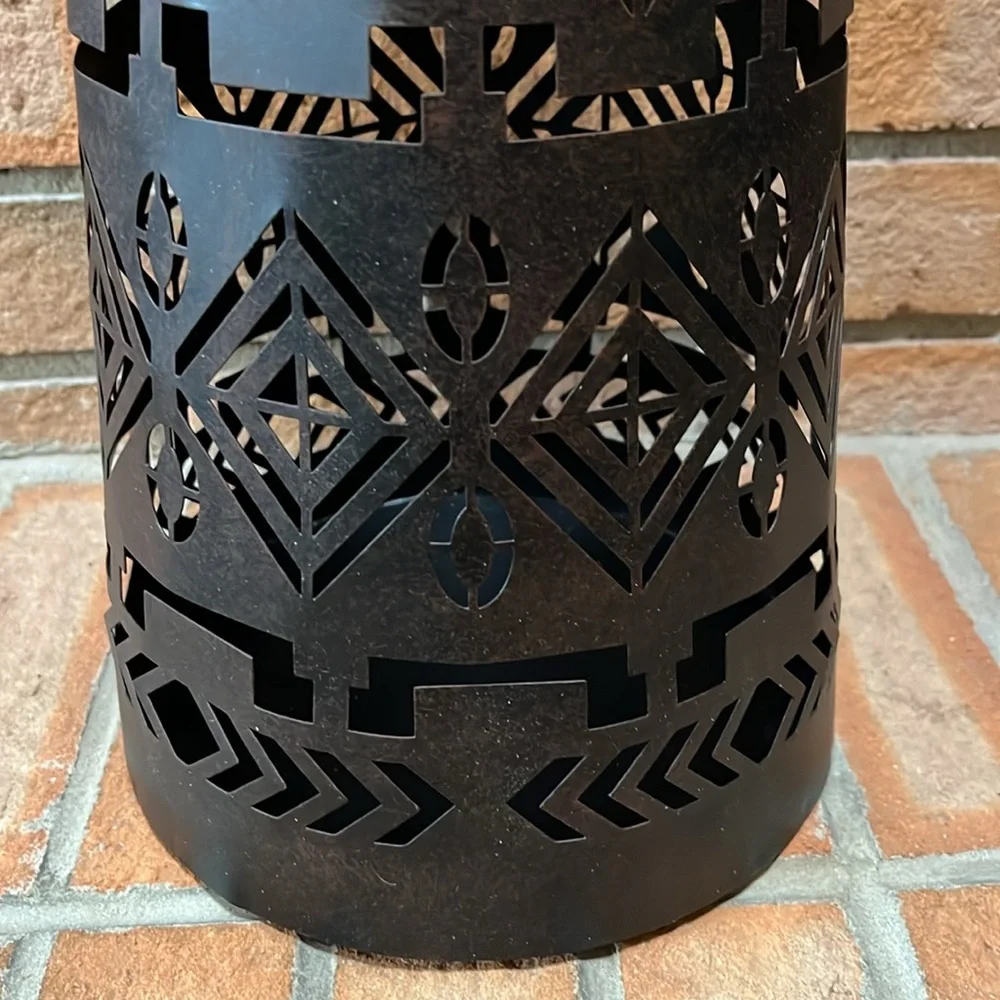 🆕 Ruff Hewn TALL Bronze Cutout Iron Lantern Candle Holder Rustic Indoor/Outdoor